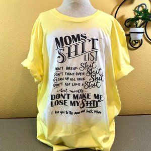 NEW ADULT UNISEX LARGE Tee "Mom's Shit List" Bleached & Sublimated